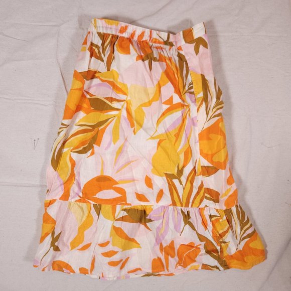 C&C California Faux Wrap Skirt Womens Large Floral 100% Linen Pocket Breathable - Picture 1 of 16